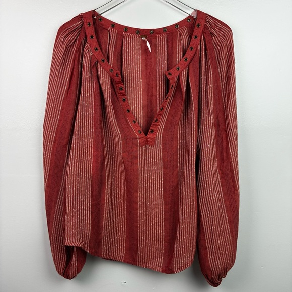 Free People Against All Odds Desert Sun Blouse Grommet V-Neck - Picture 2 of 7